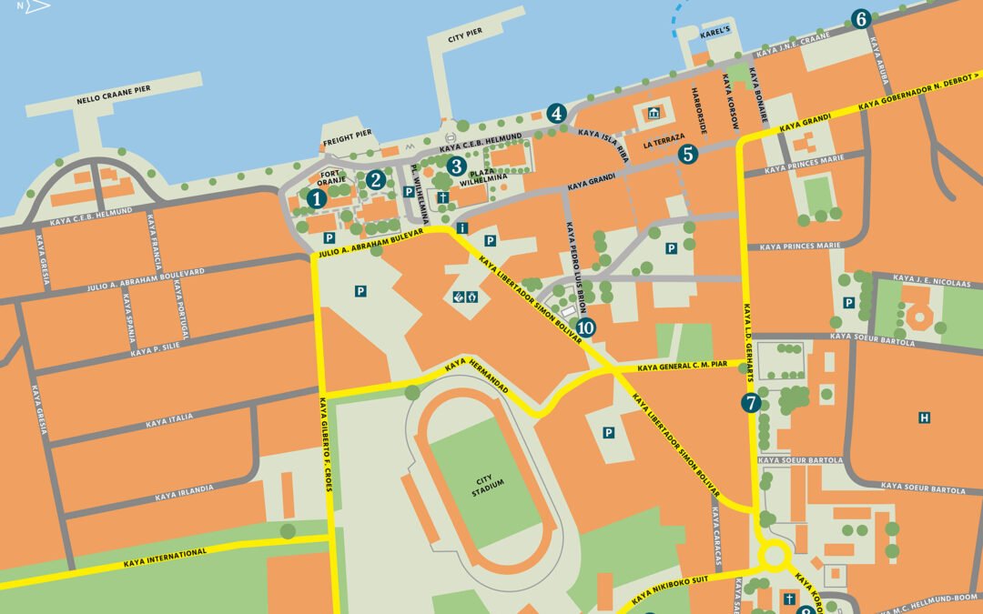 Map of Kralendijk City Center, with numbered points of interest.