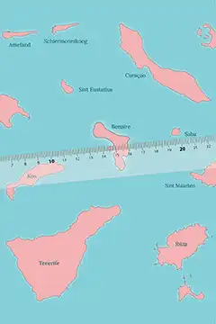 Thumb van een kaartje met een aantal eilanden bij de blogserie Bestemming Bonaire.