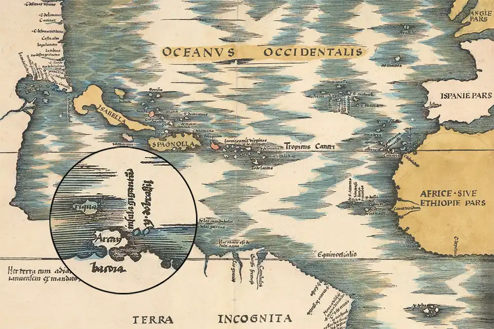 The first map where Bonaire is shown as Y do Brasil is on the Ptolemy map from 1513.