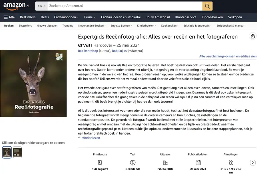 Het boek Expertgids Ree&fotografie op Amazon, door Bas Ronteltap van HopiBonaire.