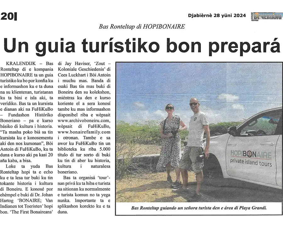 Artikel over HopiBonaire in de lokale media op Bonaire: Éxtra Boneriano.